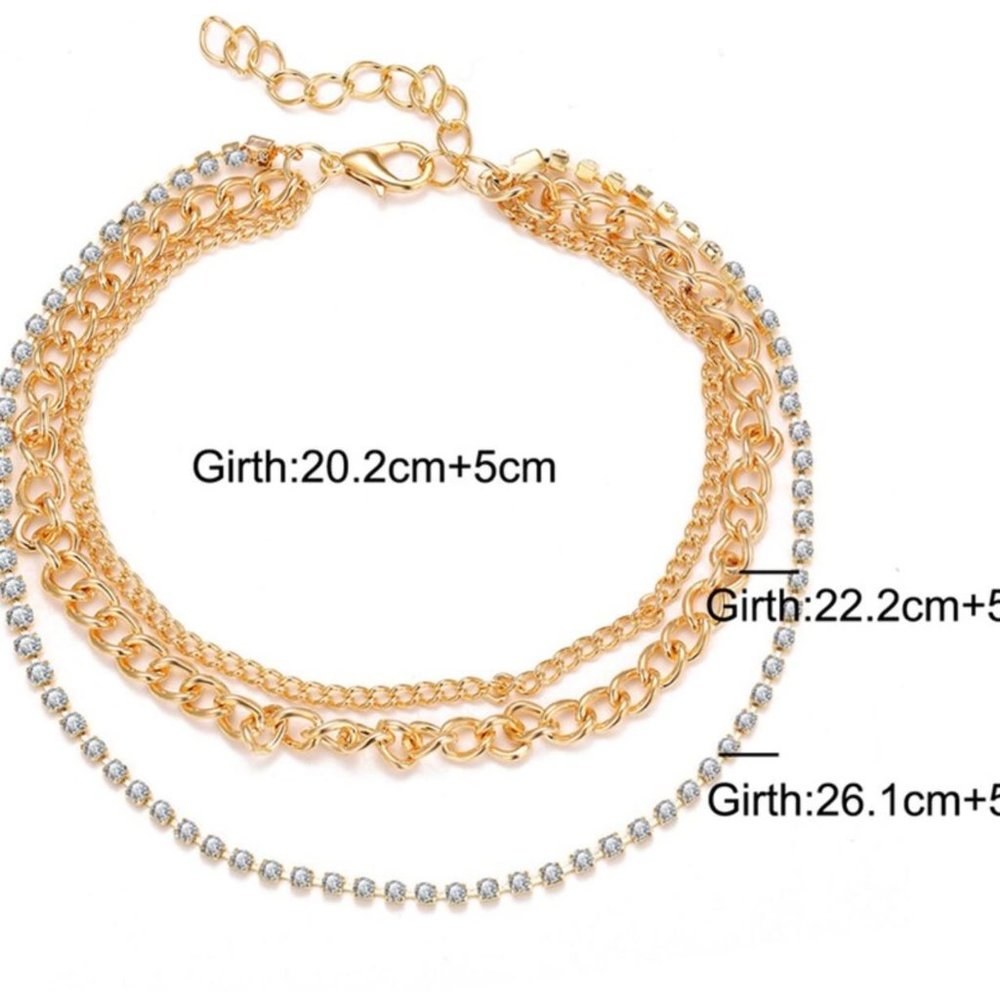 Gold Tone Layered Rhinestone Anklet - Picture 4 of 4